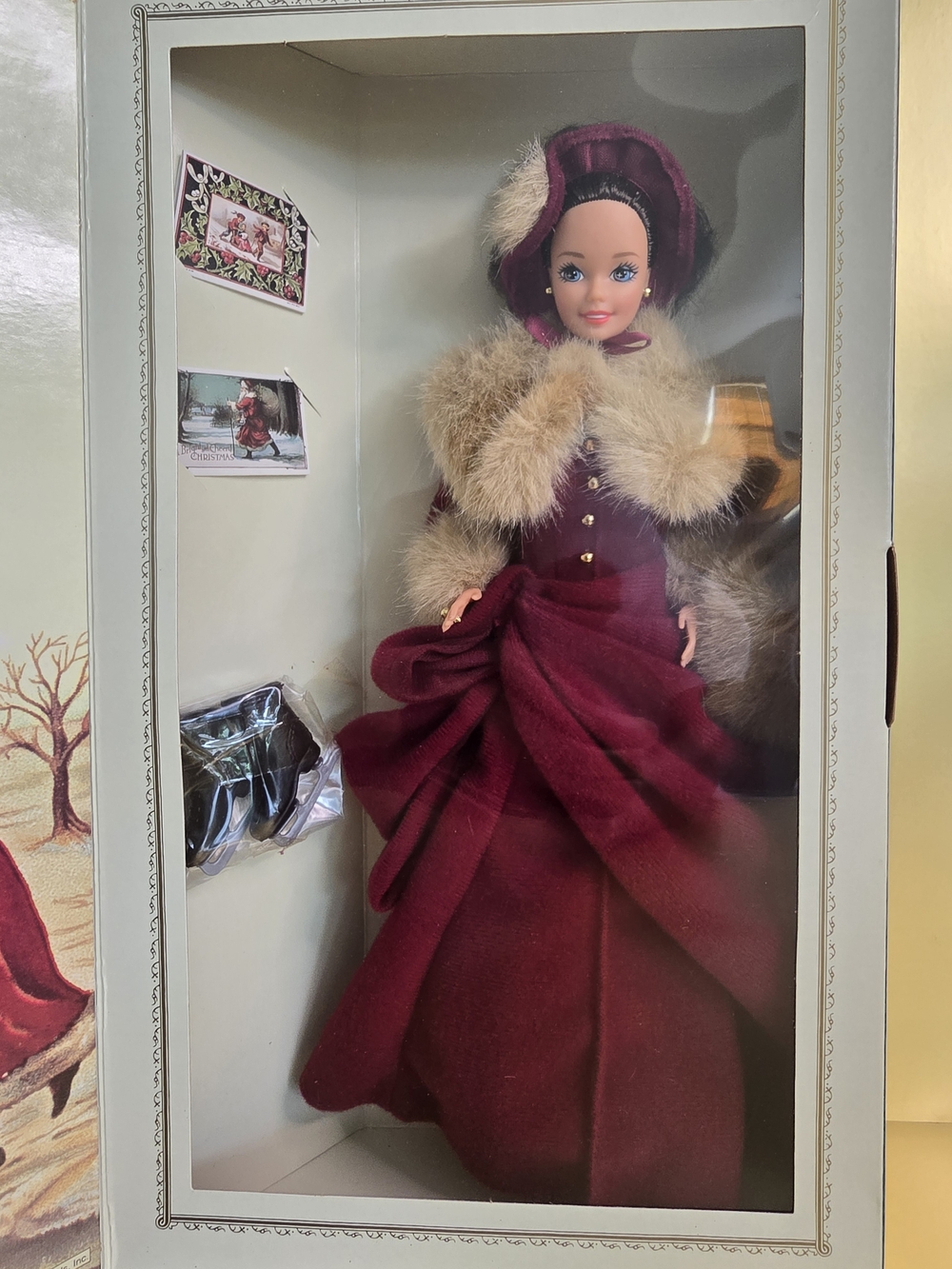 Barbie Women's Burgundy Pea Coat with Cream Fur Trim - Picture 4 of 8